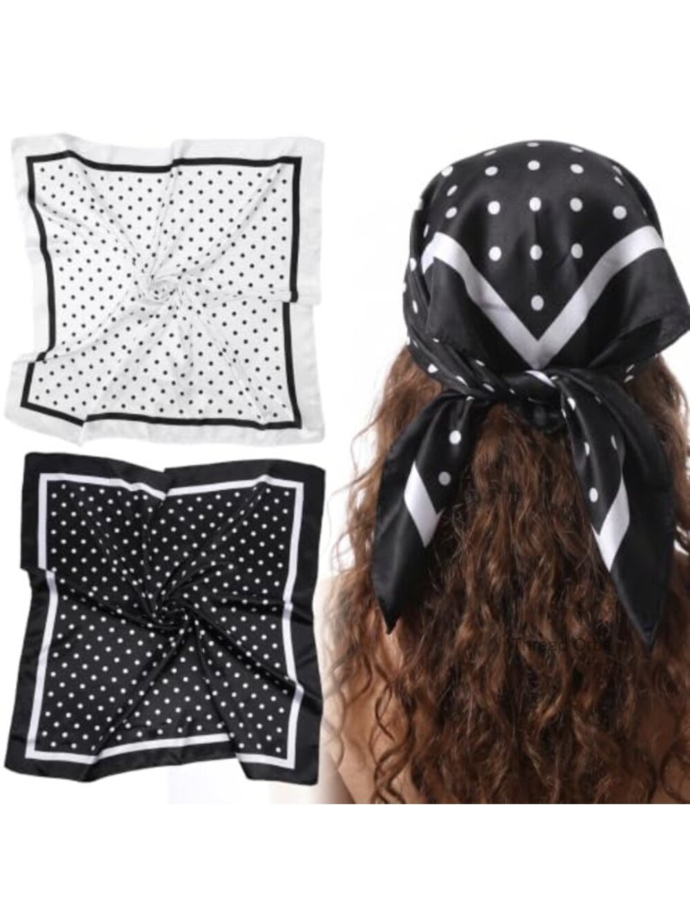 2 Pack Polka Dot Satin Scarf Large 35x35 Inch Silky Square Scarf for Women